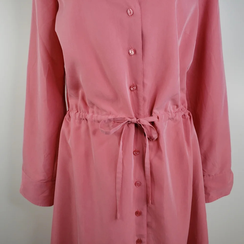 Soft Surroundings Peach/Coral Front Button Up Shirt Dress Roll Tab Sleeves Sz M. - Picture 6 of 14